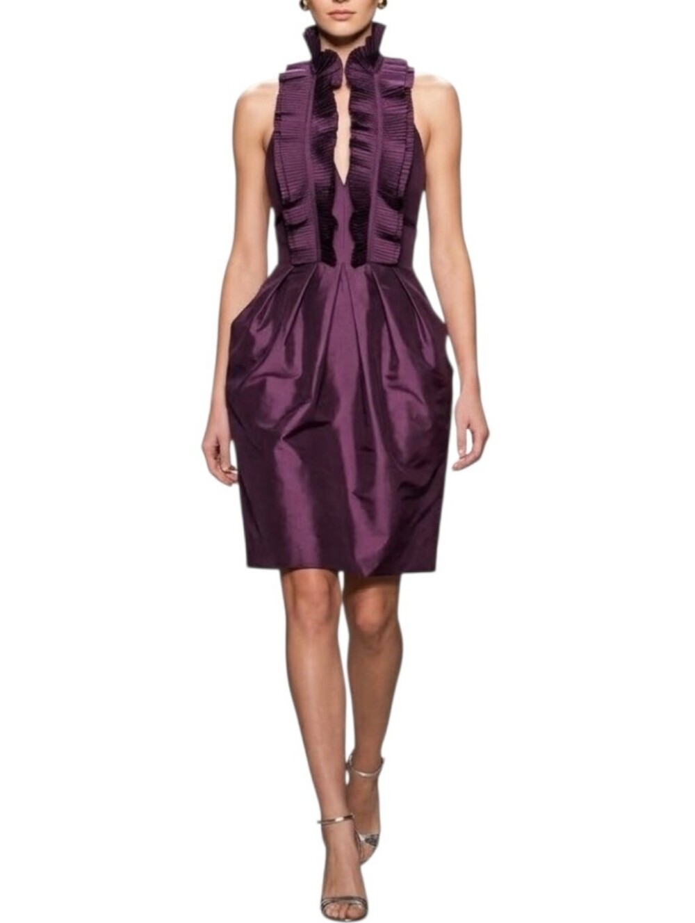 Vintage Jim Hjelm Purple Tafetta Ruffled Neck Halter Party Formal Dress Women 10